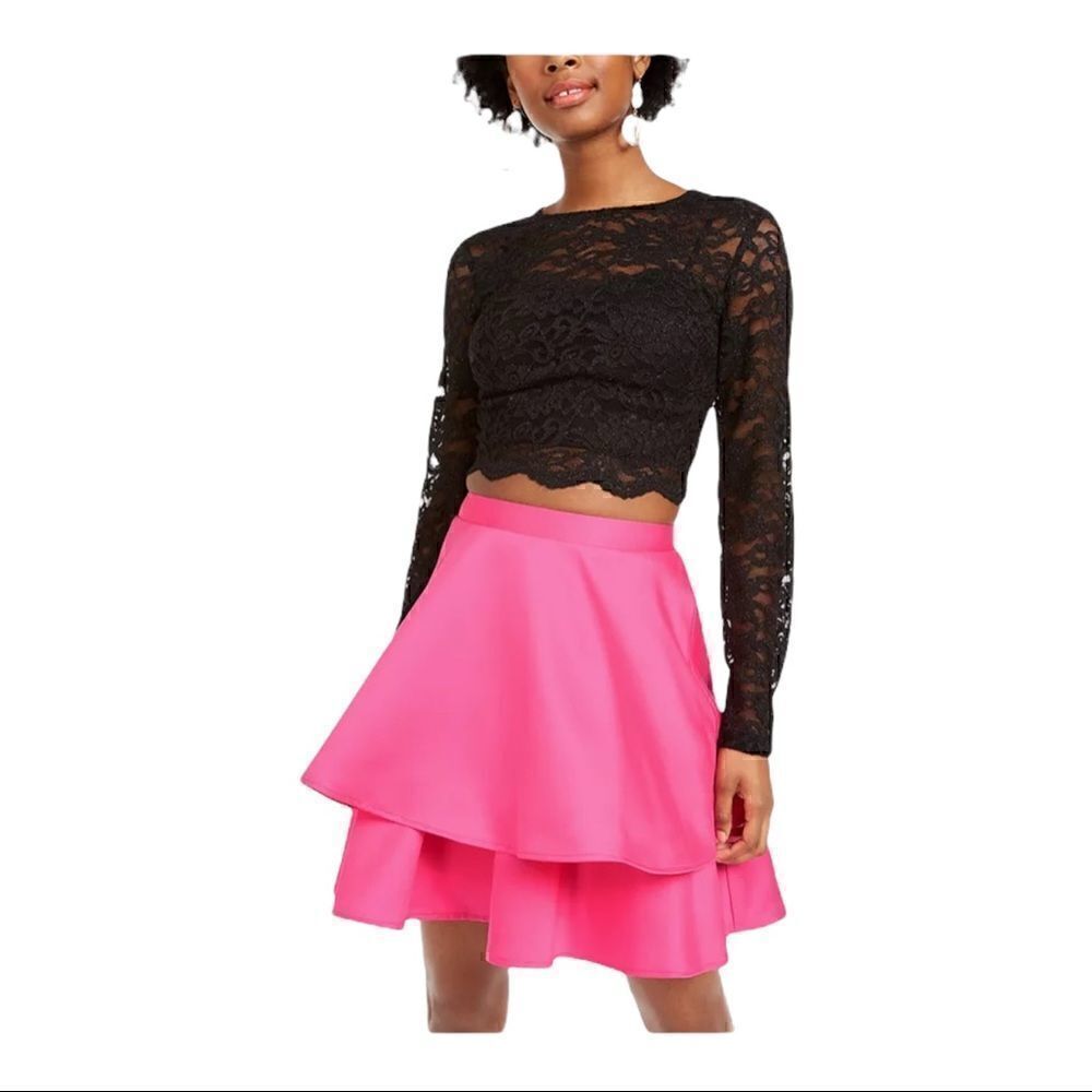City Studio 2 Piece Short Formal Dress Pink & Black‎